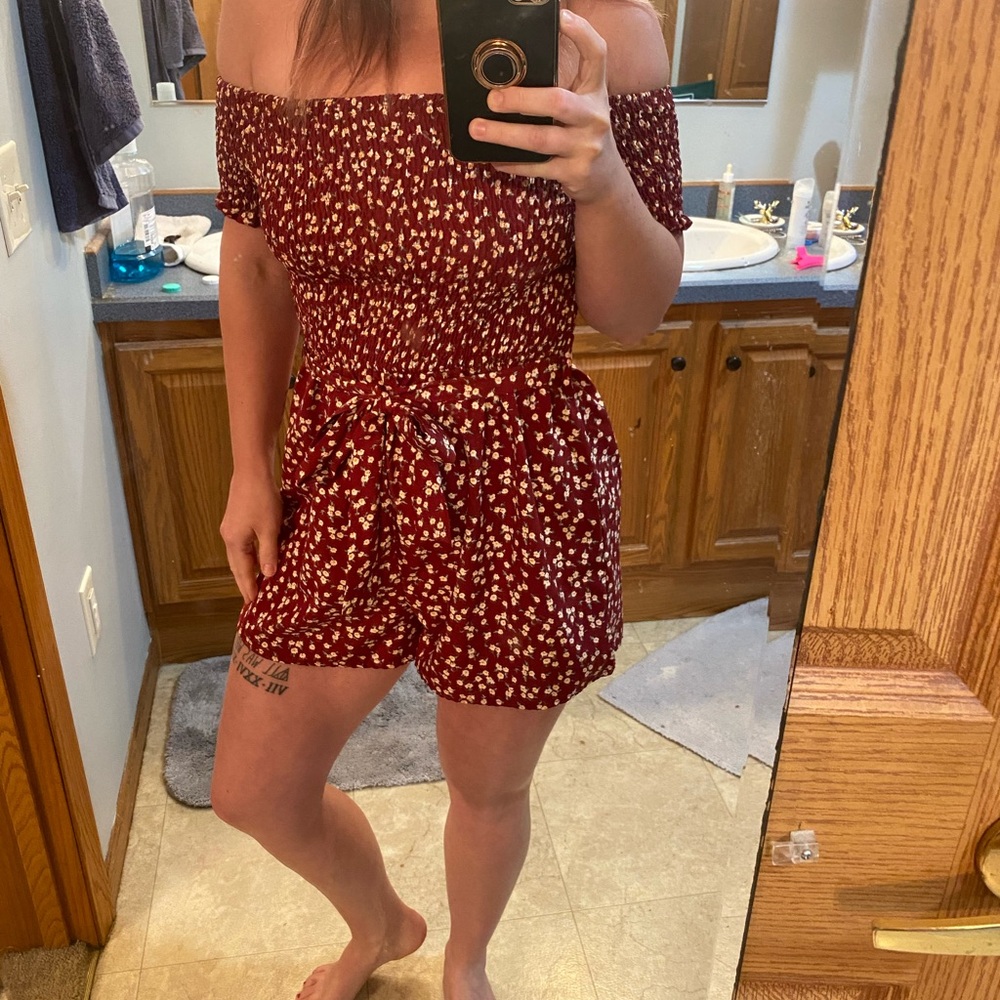 Red Floral Off-Shoulder Romper